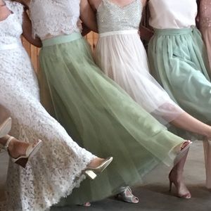 Sage green (3 layer) flowy long skirt with two layers tuling